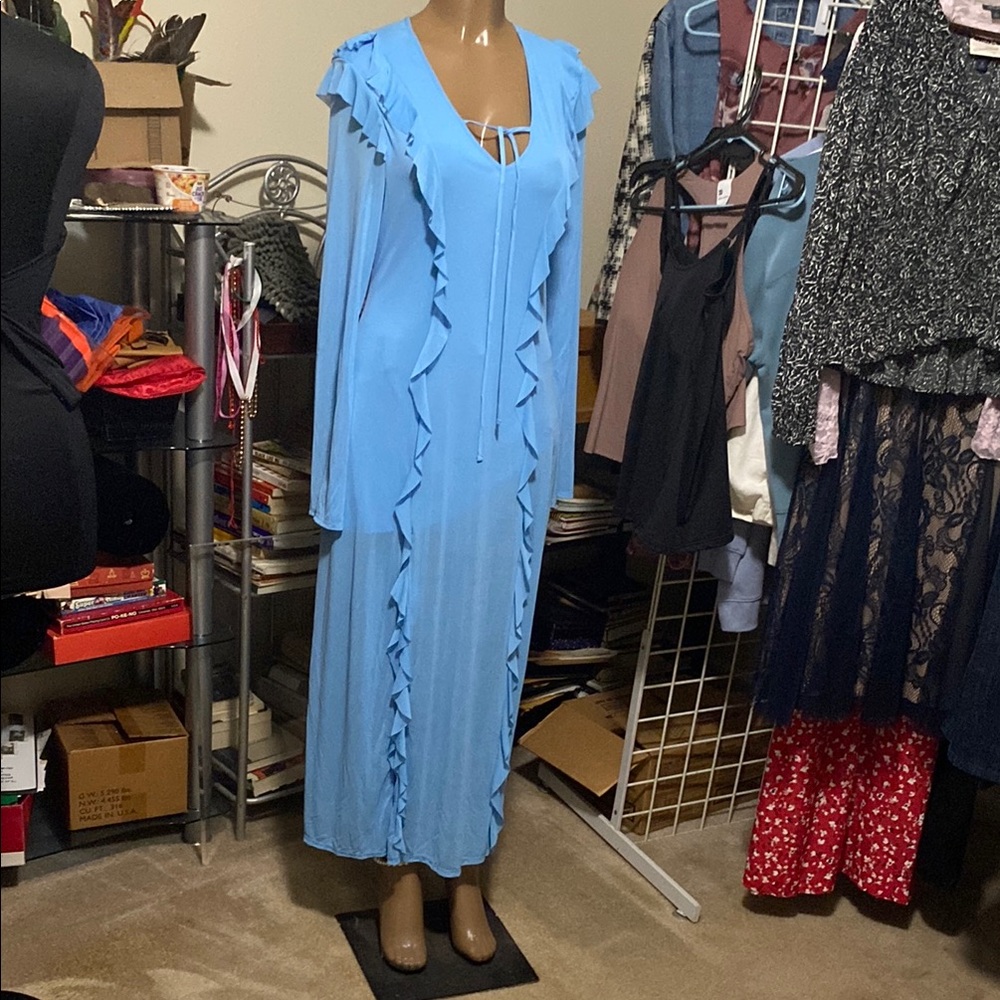Elegant Blue Ruffled Maxi Dress